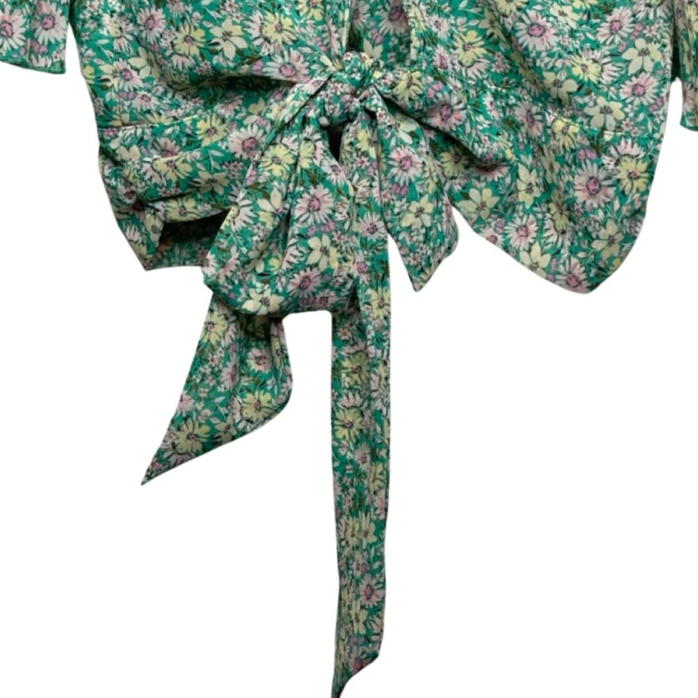 HAUTE MONDE | Women's V-Neck Floral Cut Out Tie Back Bohemian Boho Top | Size L - Picture 8 of 14